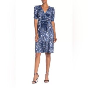 Eliza J Blue Dot Faux Wrap Dress